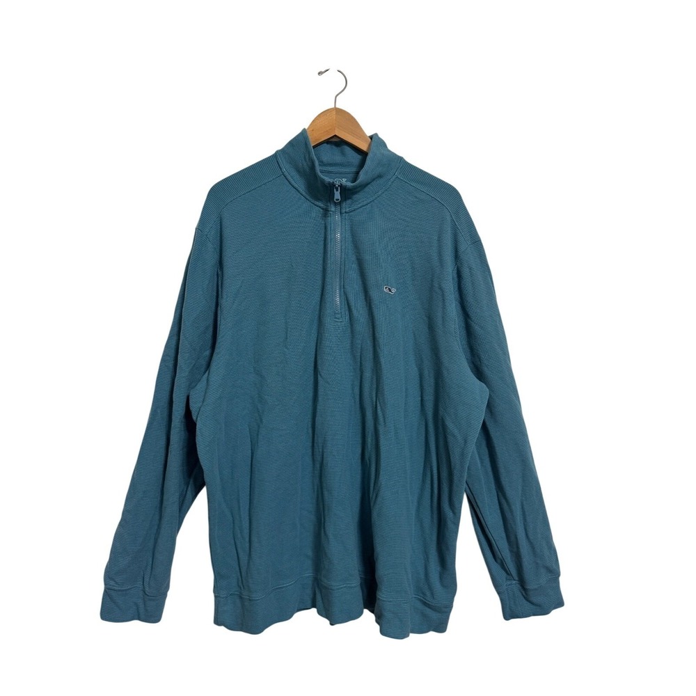 Vineyard Vines Quarter‎ Zip Pullover Mens XXL Teal Blue Cotton Textured Logo